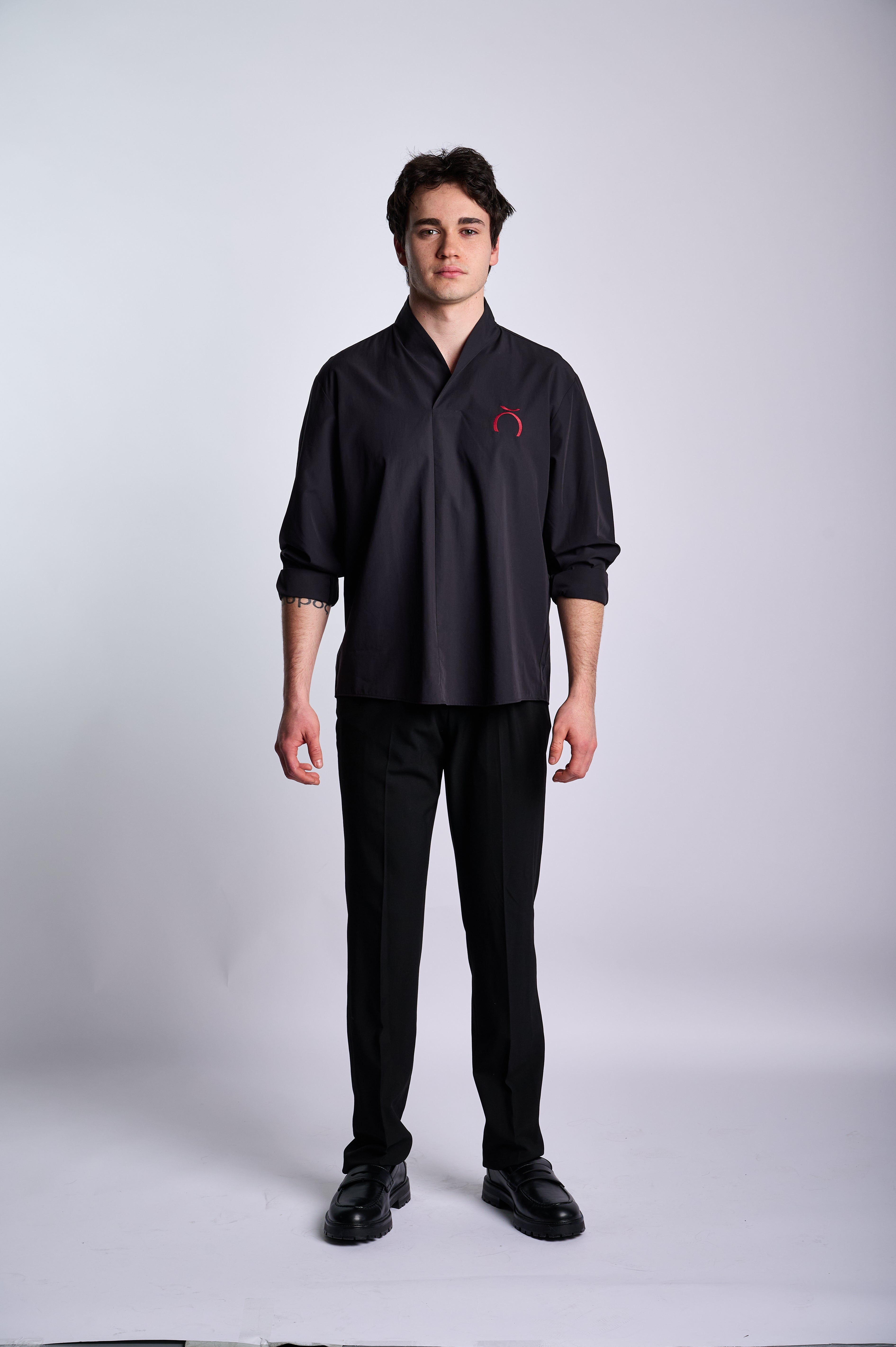Modern Black Shirt with Minimalist Embroidery