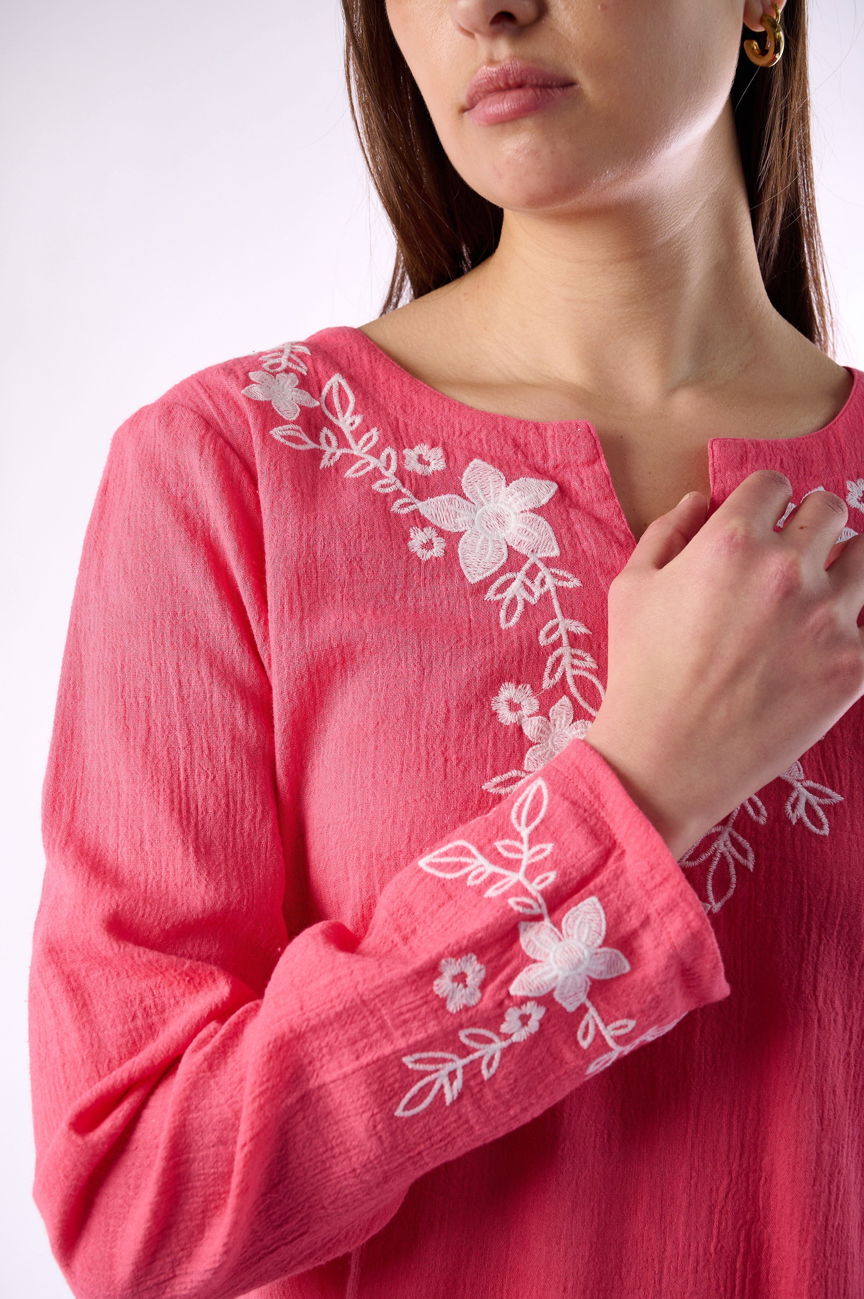 Pink Embroidered Tunic Dress