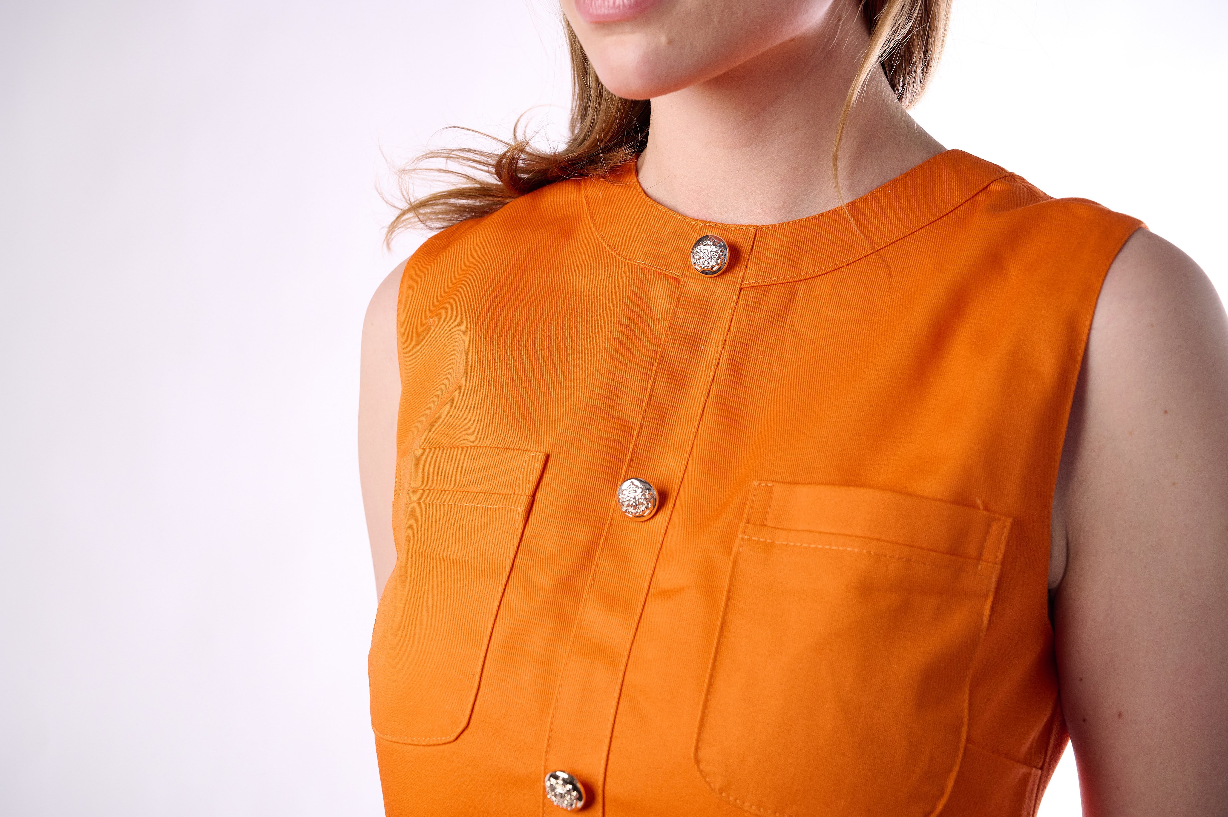 Bold Orange Sleeveless Belted Mini Dress