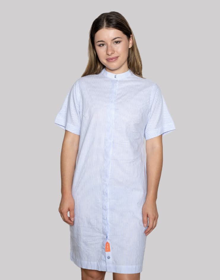 Casual Striped Shirt Dress with Mandarin Collar