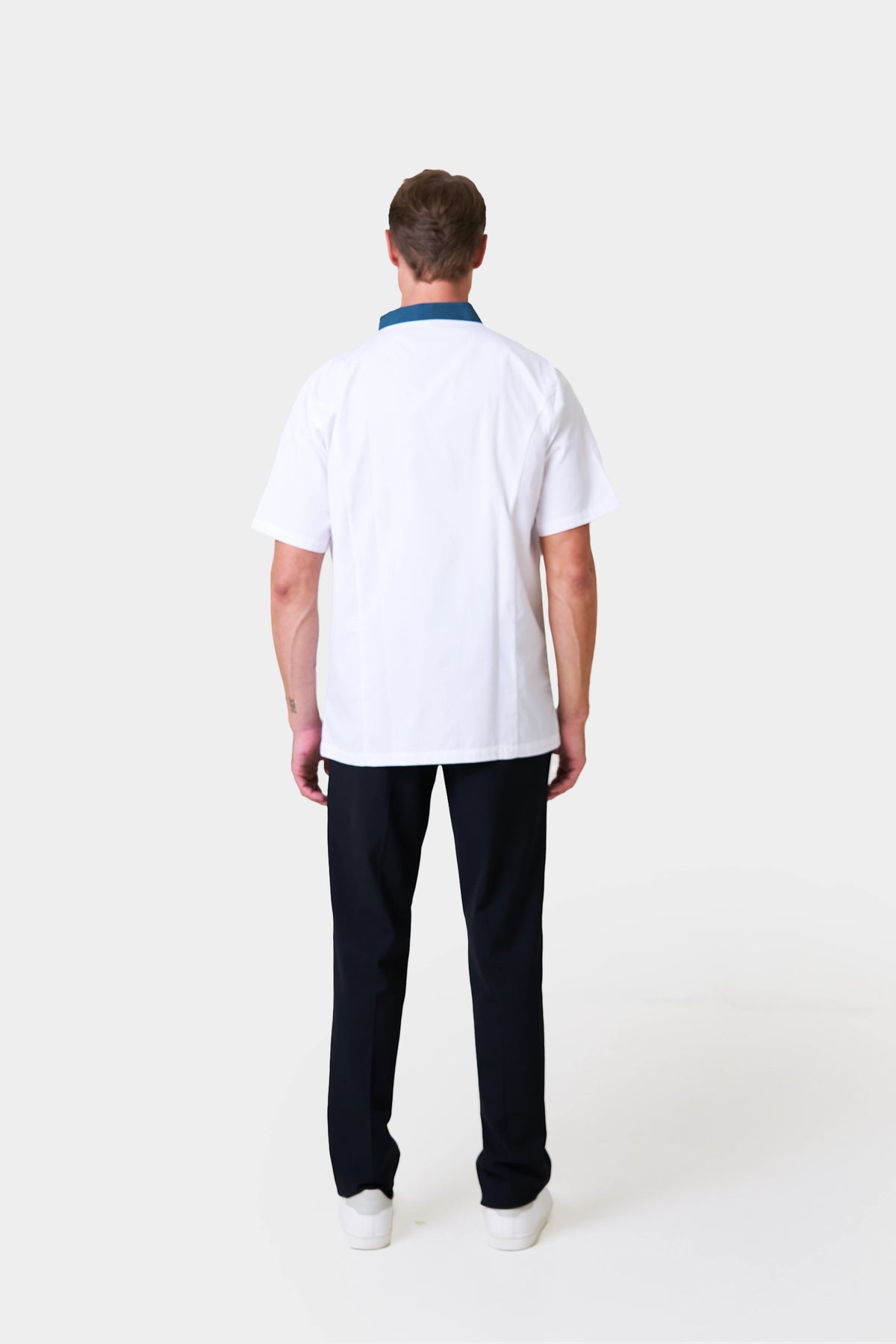Male Chef Coat With Teal Contrast and Logo on Sleeve