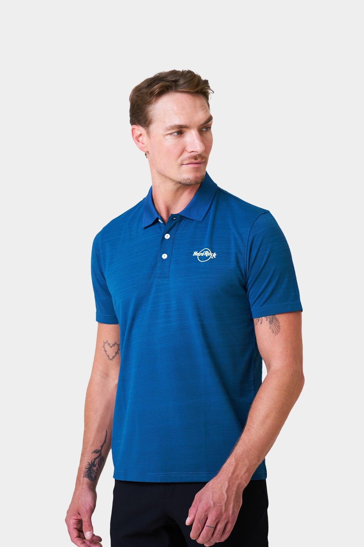 Server Summer Male Teal Short Sleeve Polo Shirt With Logo Print on Chest