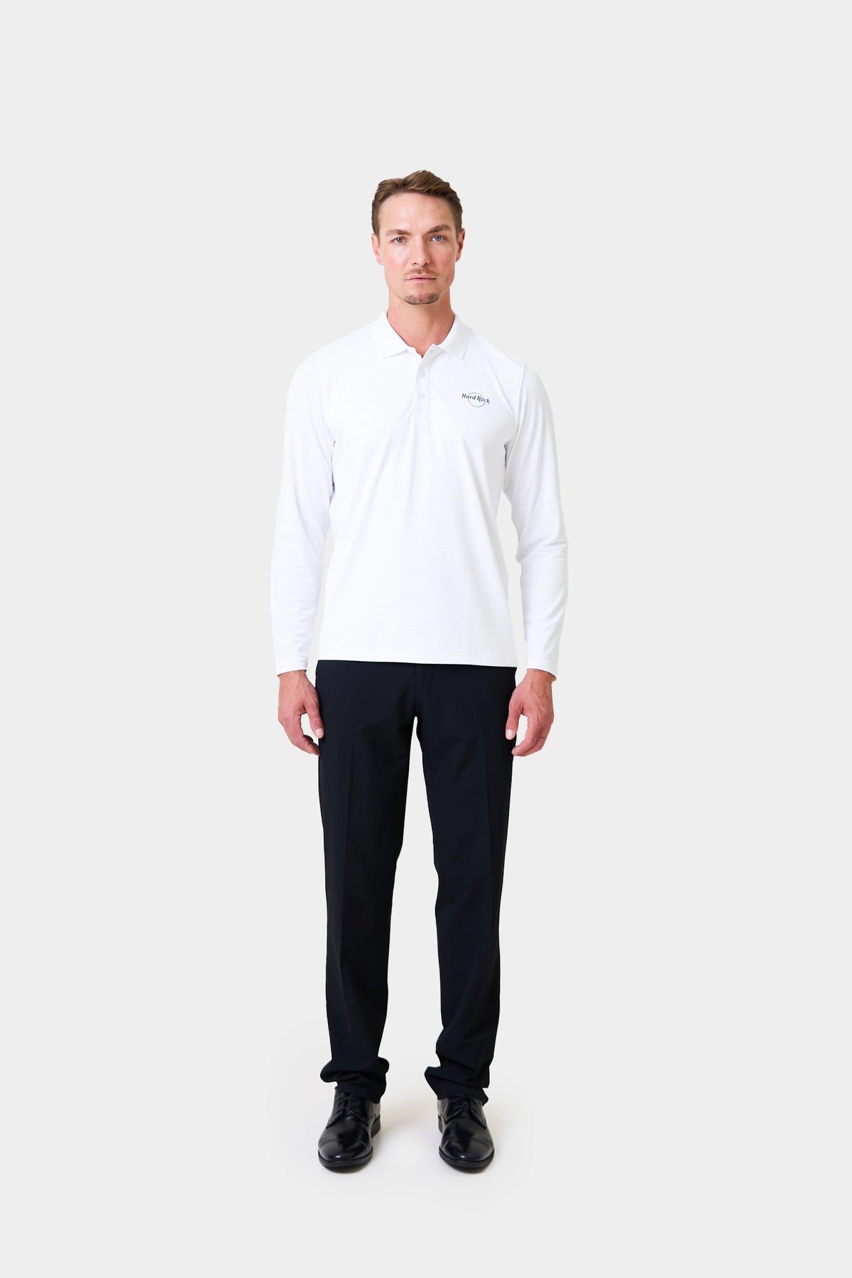 Host Winter Male White Long Sleeve Polo Shirt With Logo Print on Chest