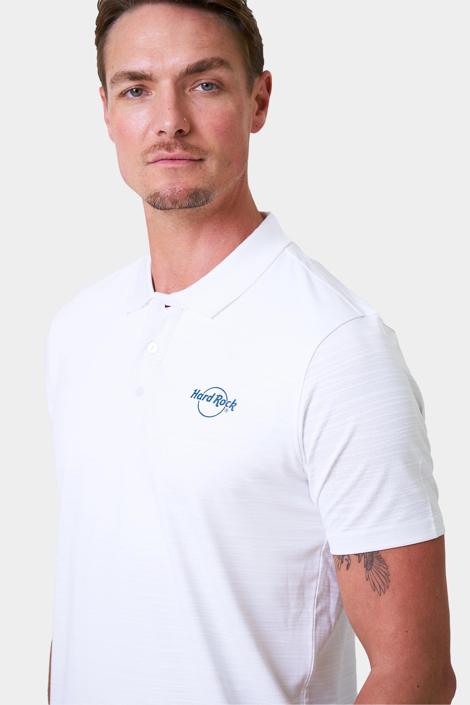 Host Summer Male White Short Sleeve Polo Shirt With Logo Print on Chest