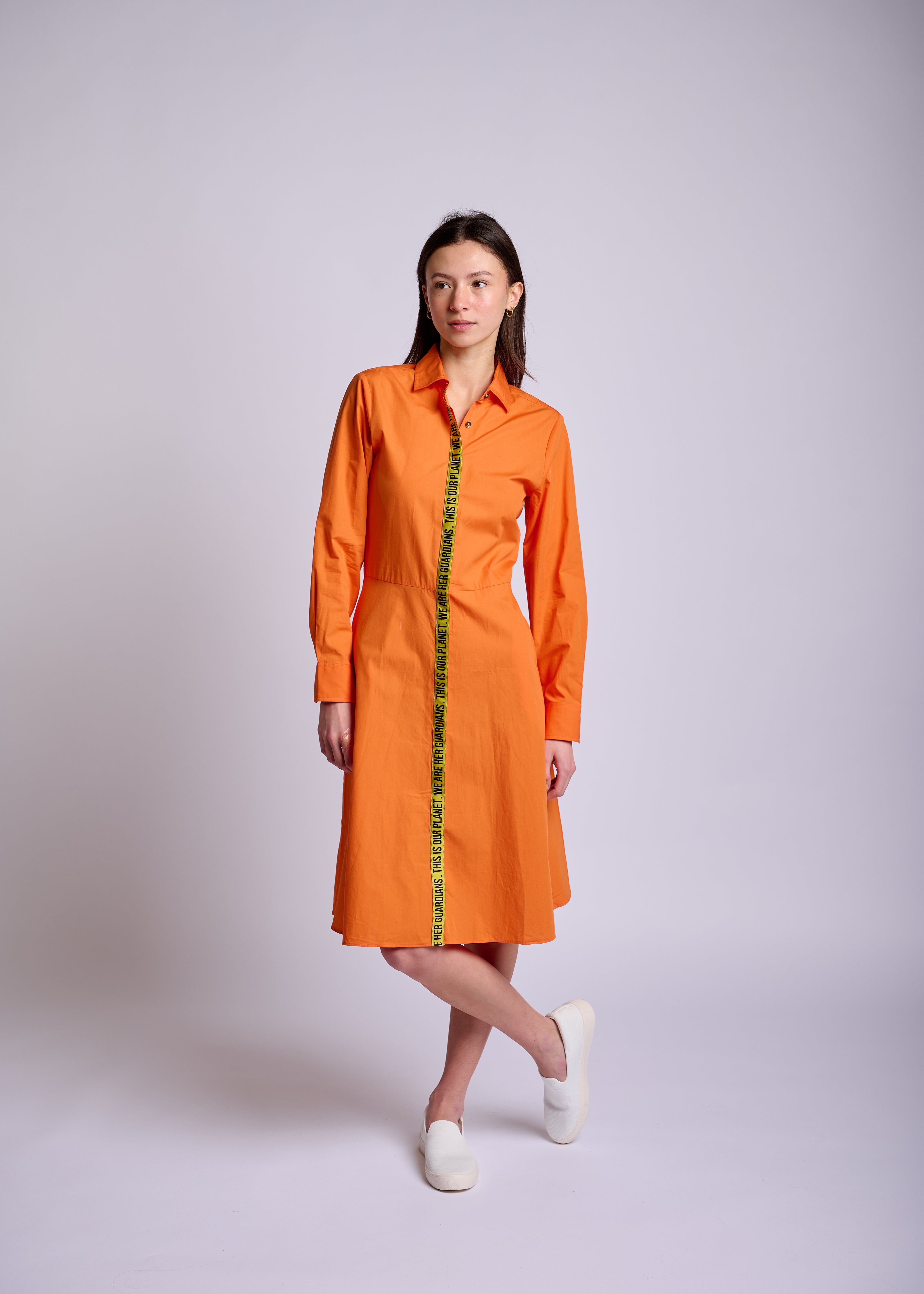 Women's Orange A-Line Shirt Dress