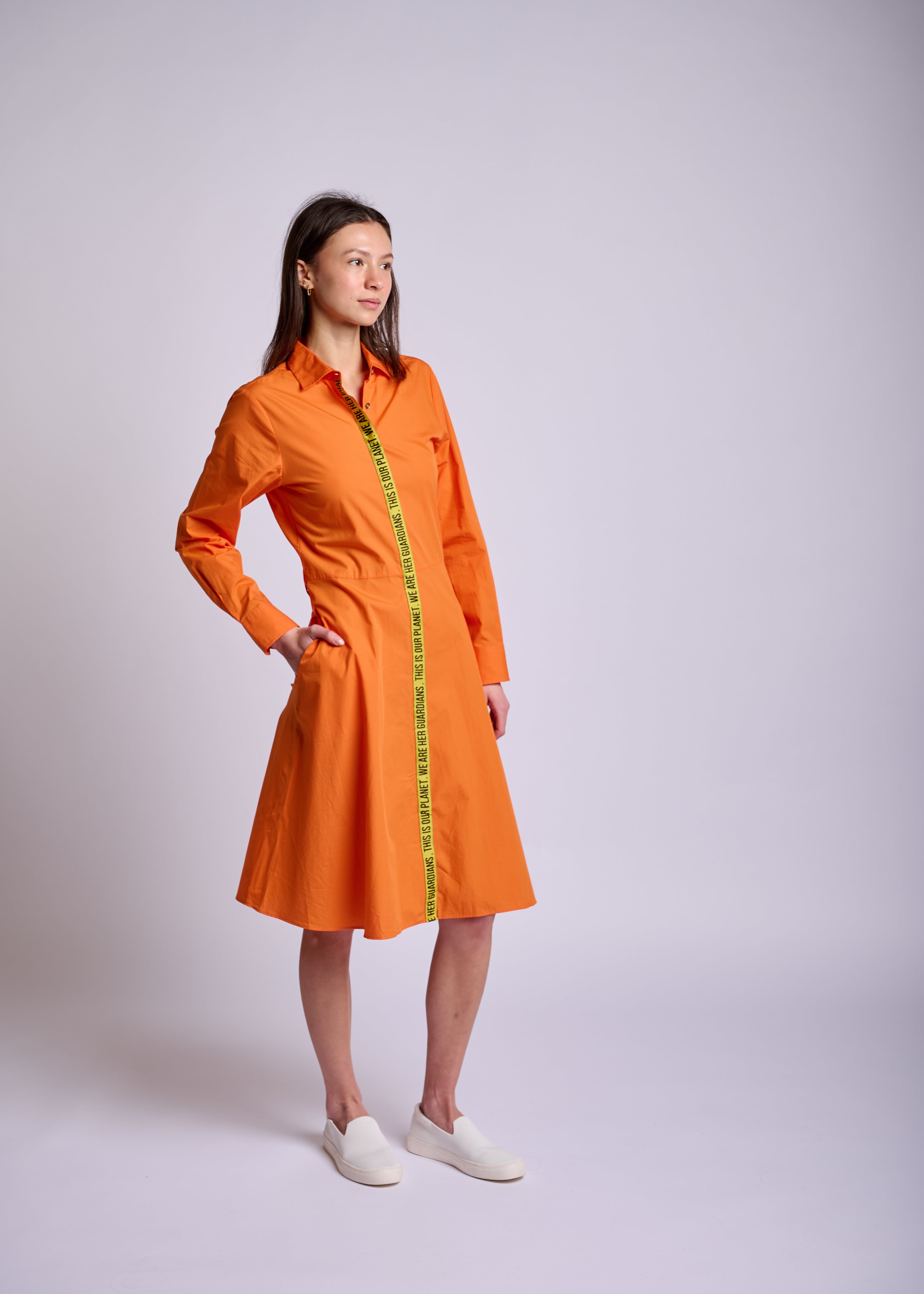 Women's Orange A-Line Shirt Dress