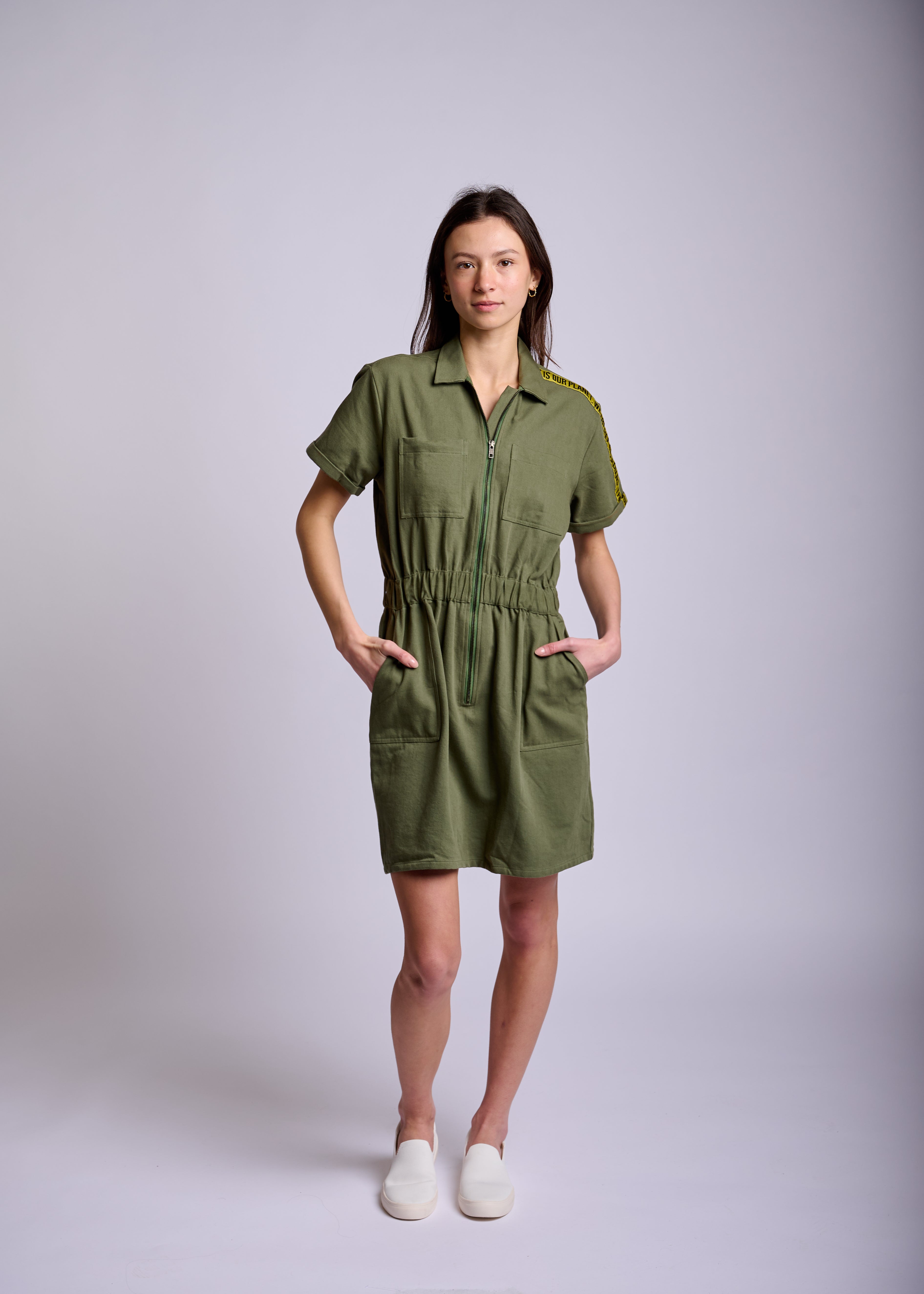 Women's Olive Dress with Front Zipper