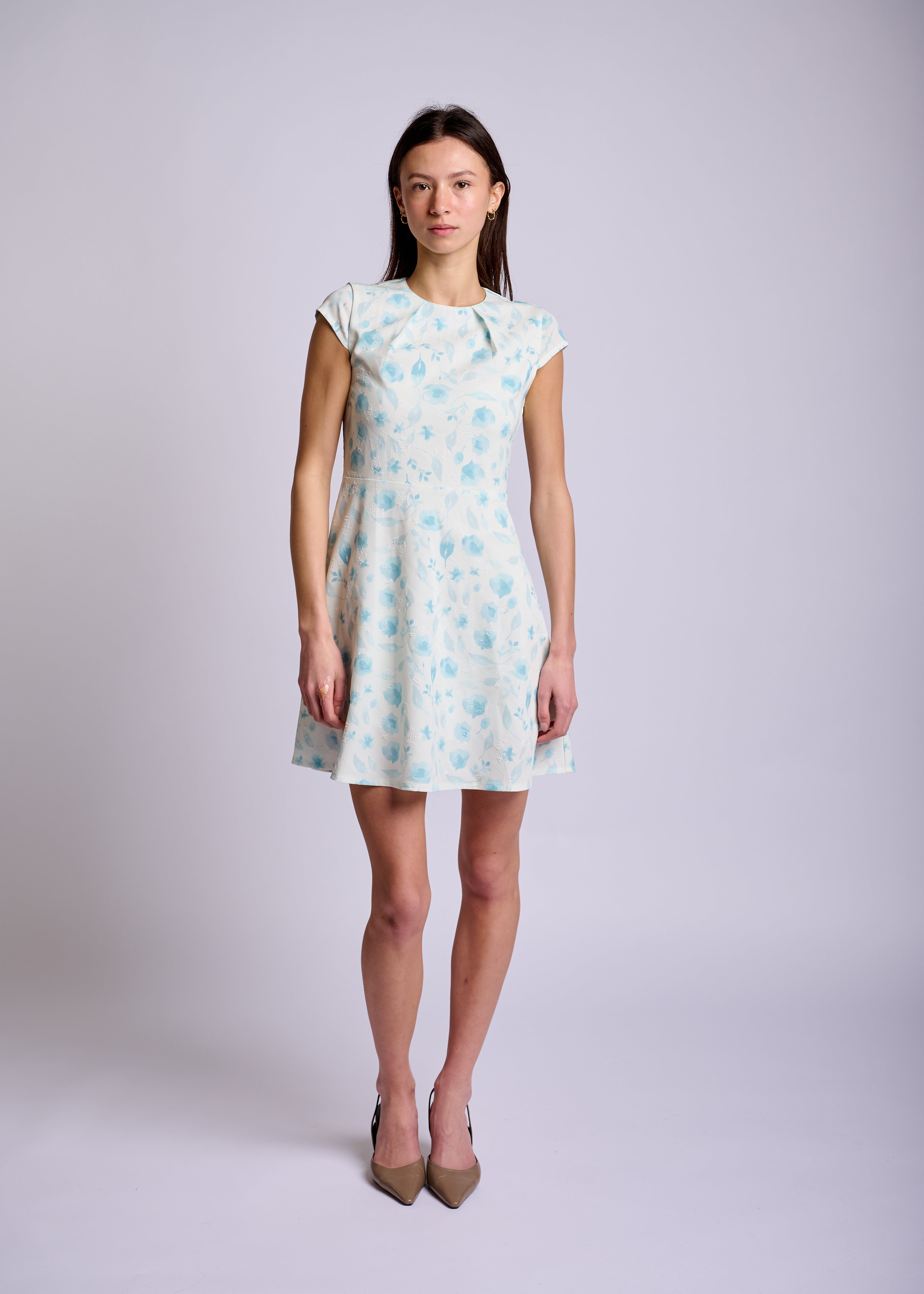 Cap Sleeve Floral A-Line Dress