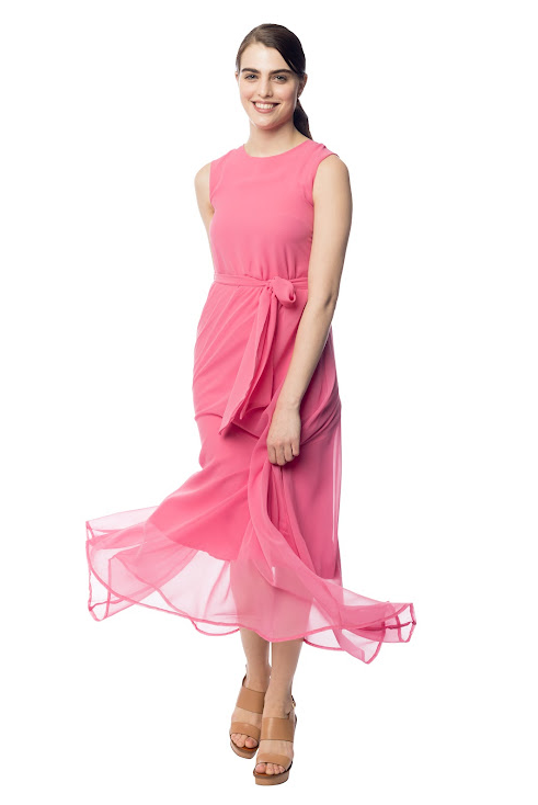 Elegant Pink Chiffon Maxi Dress