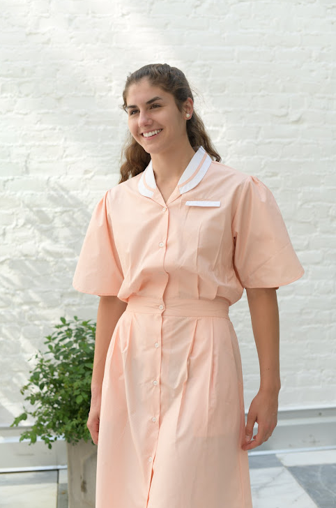 Classic Peach Button-Up  Midi Dress