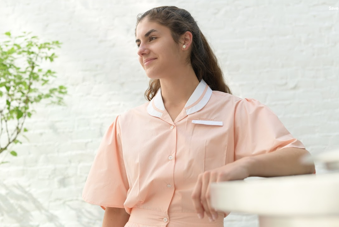 Classic Peach Button-Up  Midi Dress