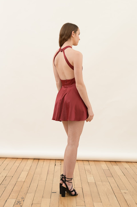 Elegant Halter Fit-and-Flare  Dress with Floral Lace Detailing