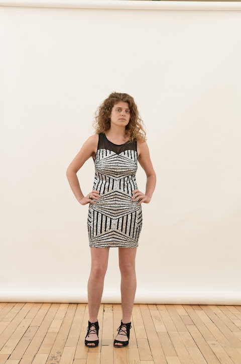 Geometric Black and Silver Sequin Mini Dress