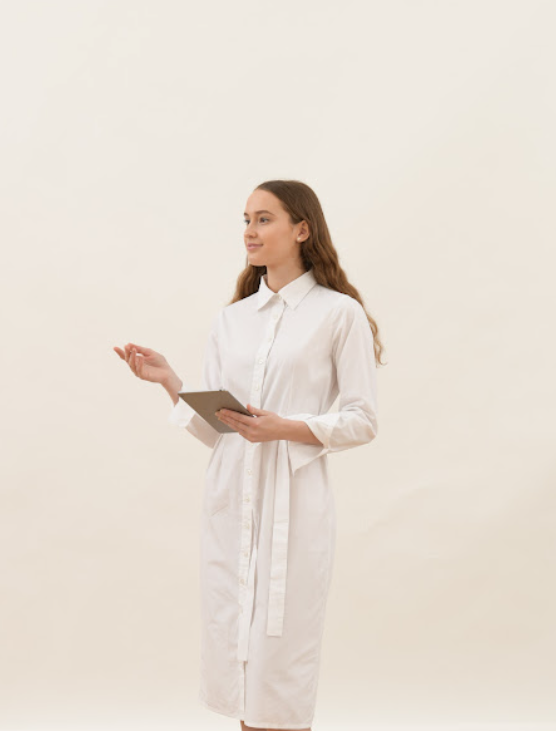 Elegant Long-Sleeve White Shirt Dress with Tie Belt