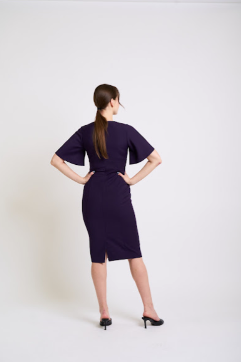 Elegant Purple Midi Dress with Flutter Sleeves