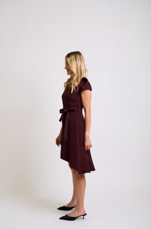 Burgundy High-Low Dress  with Flutter Sleeves