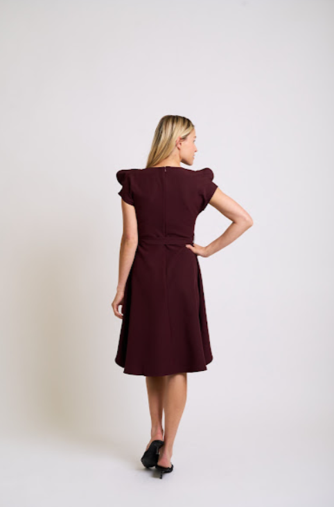 Burgundy High-Low Dress with Flutter Sleeves