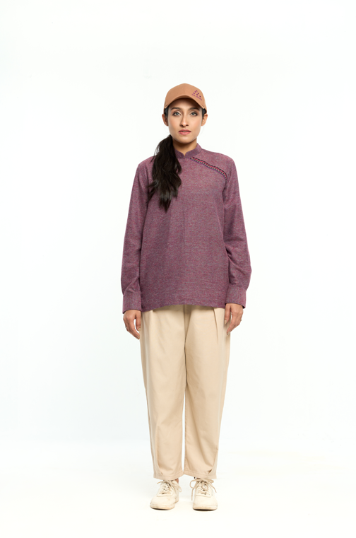 Mauve Embroidered Asymmetrical Top