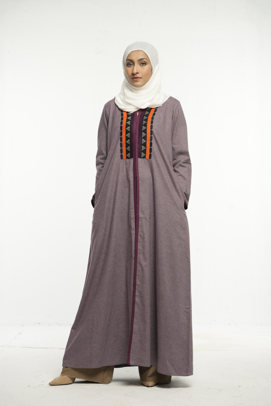 Elegant Plum Embroidered Abaya