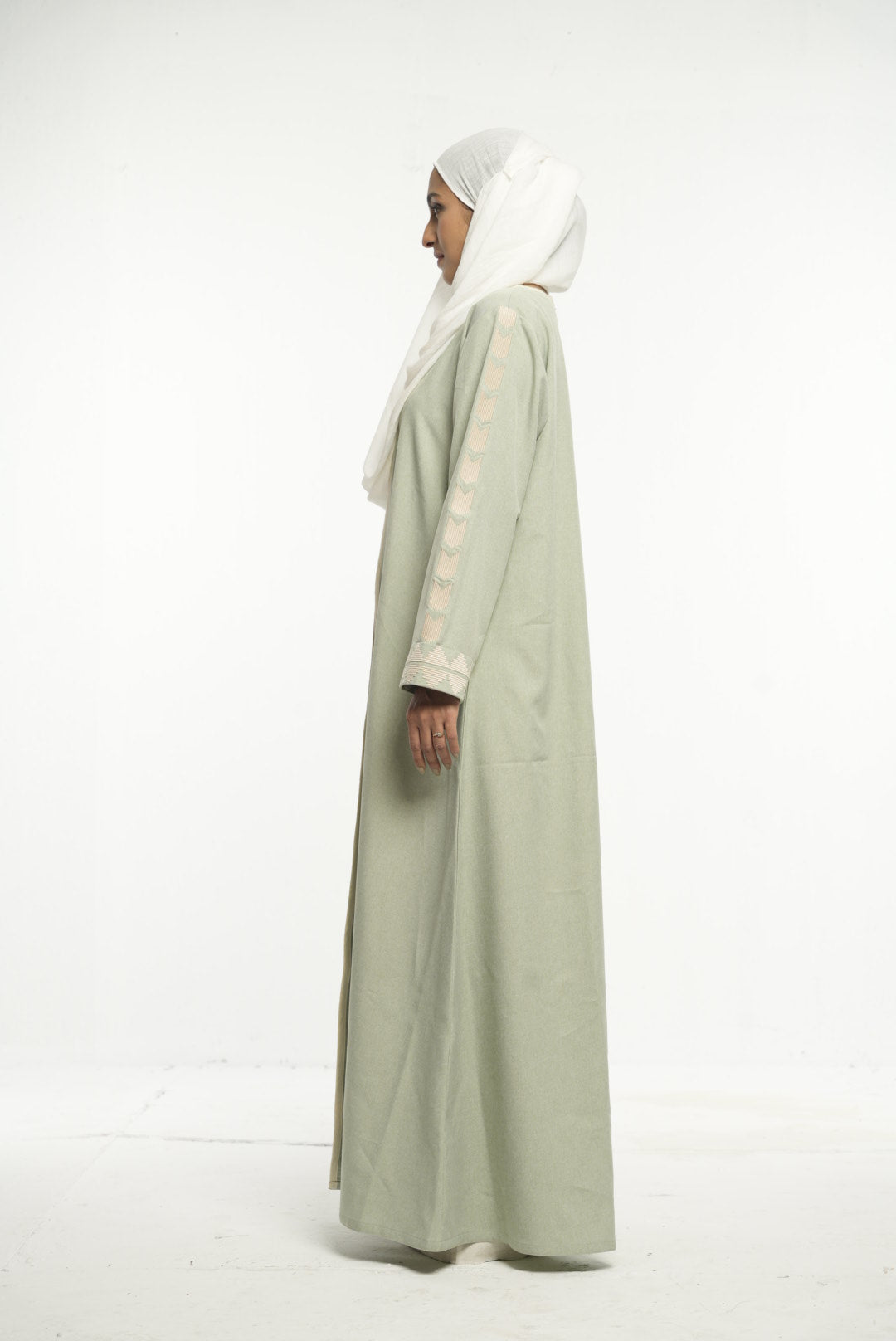 Sage Green Open Abaya with Subtle Embroidery