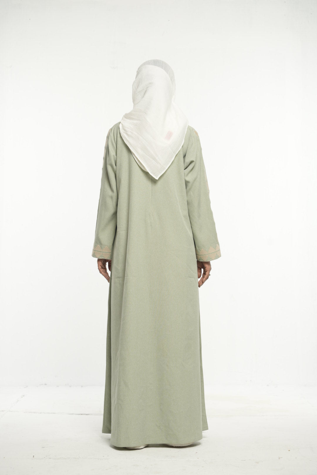 Sage Green Open Abaya with Subtle Embroidery