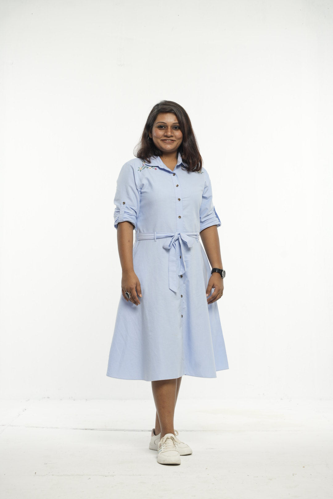 Light Blue Embroidered Shirt Dress