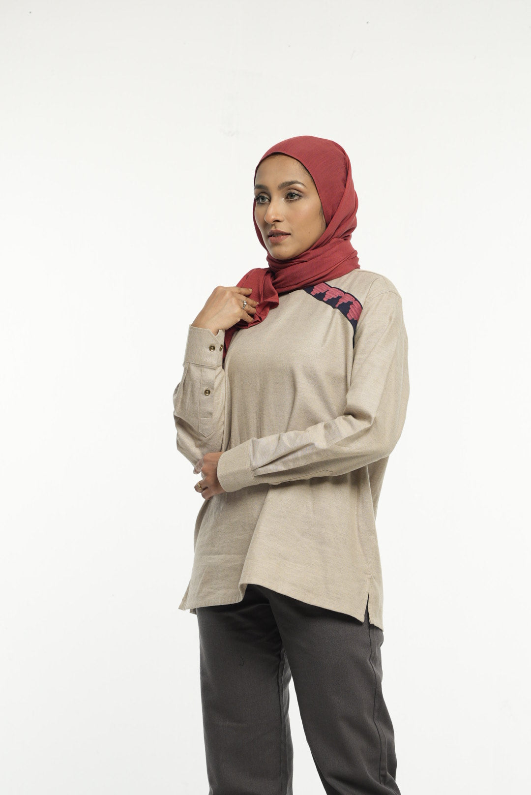 Elegant Beige Tunic with Subtle Embroidery