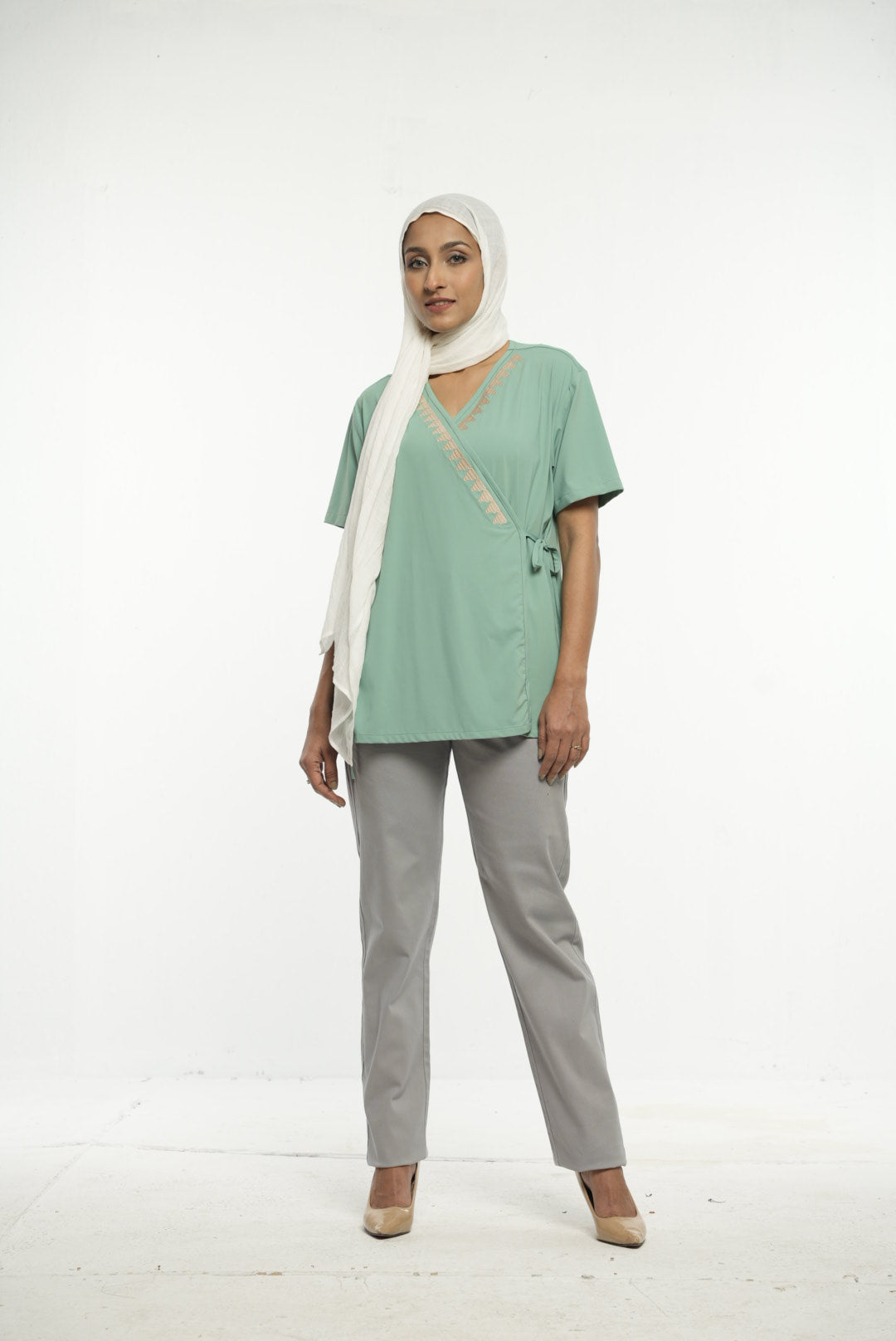 Elegant Sage Green Wrap Top