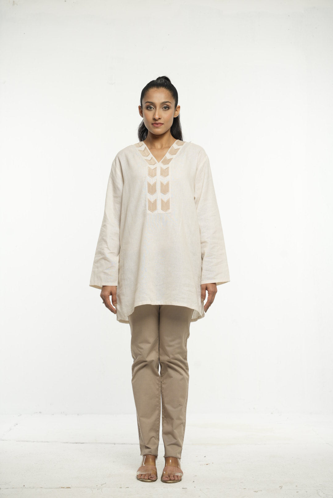 Minimalist Beige Embroidered Tunic