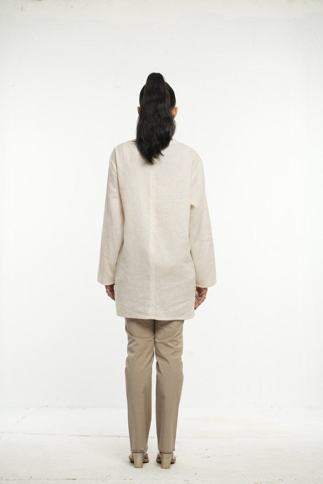 Minimalist Beige Embroidered Tunic