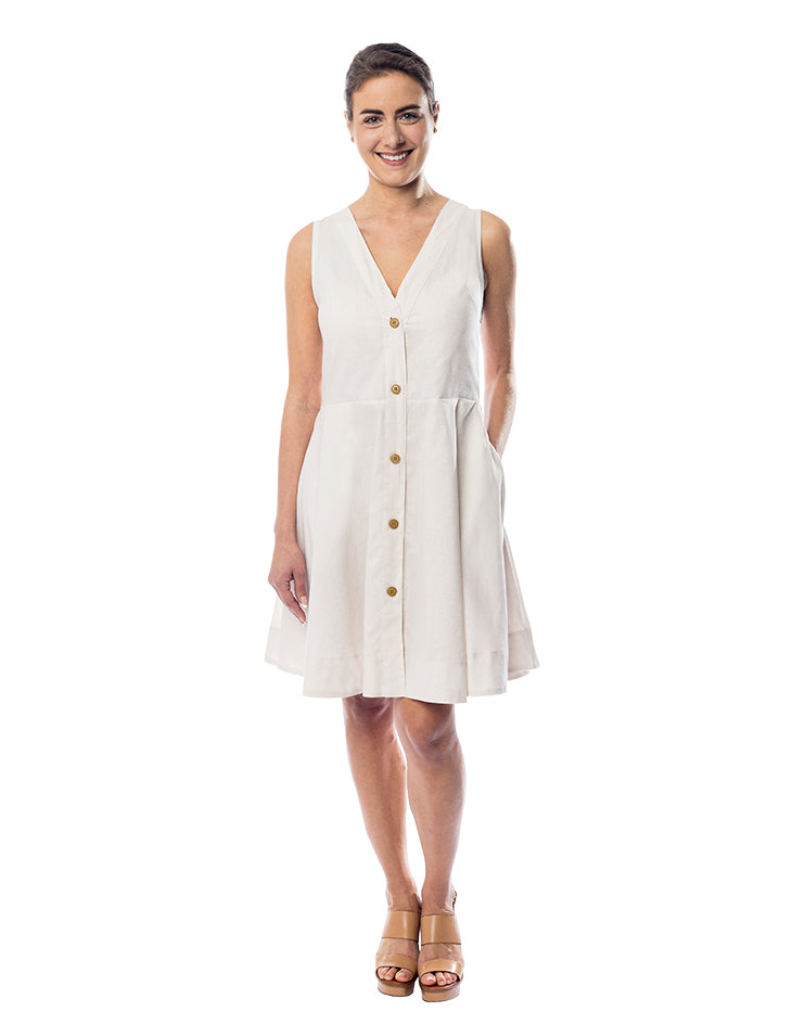 Classic White Sleeveless Button-Down Dress