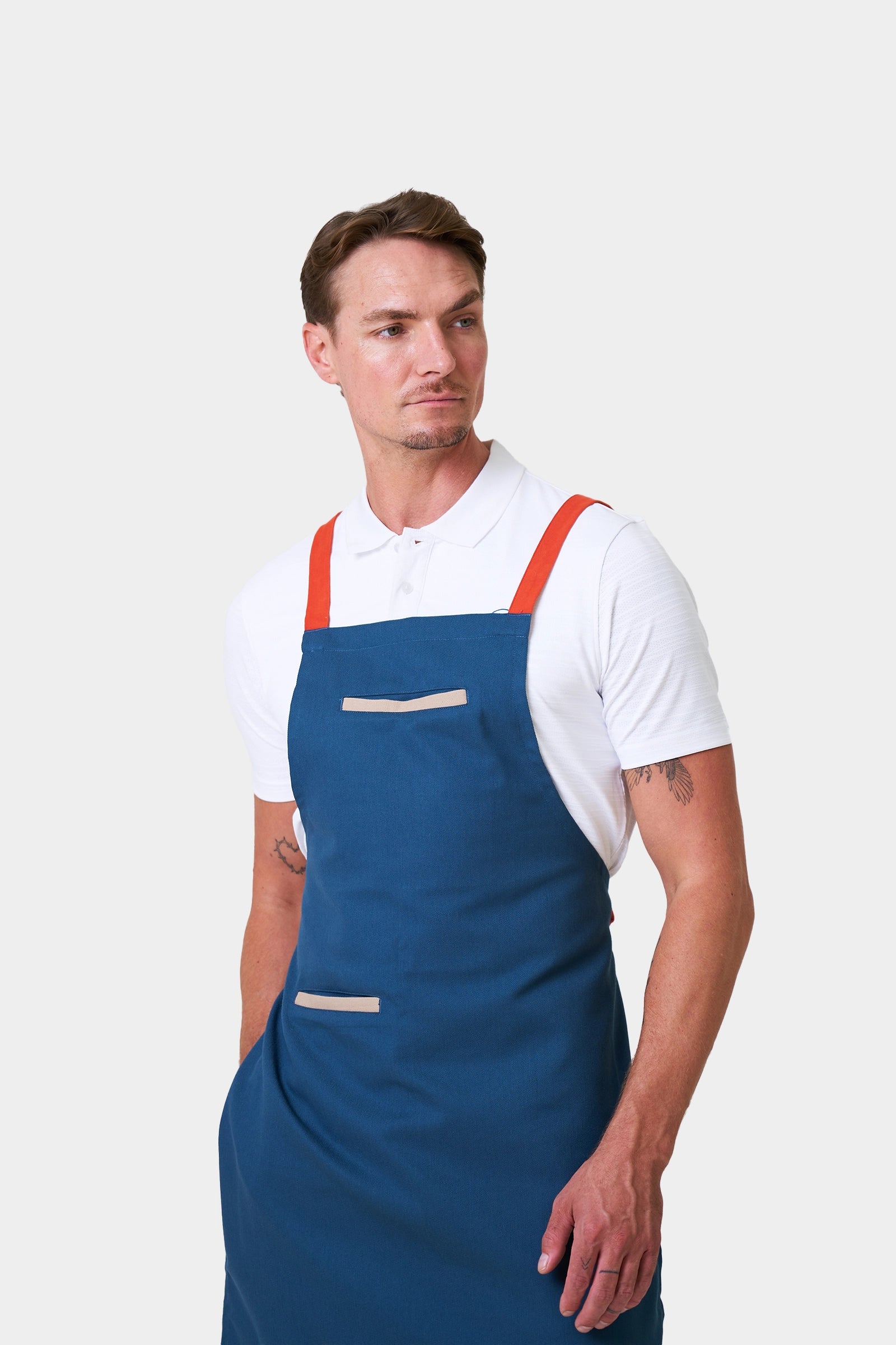 Bussers & Barbacks Unisex Teal Bib Apron With Contrast Piping and Straps