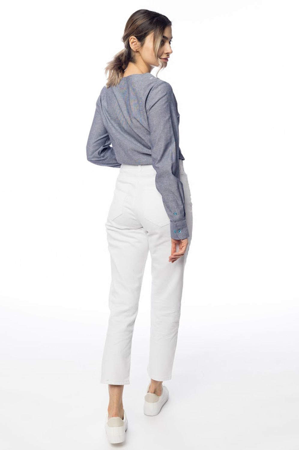 Elegant Blue Boat Neck Long Sleeve Top