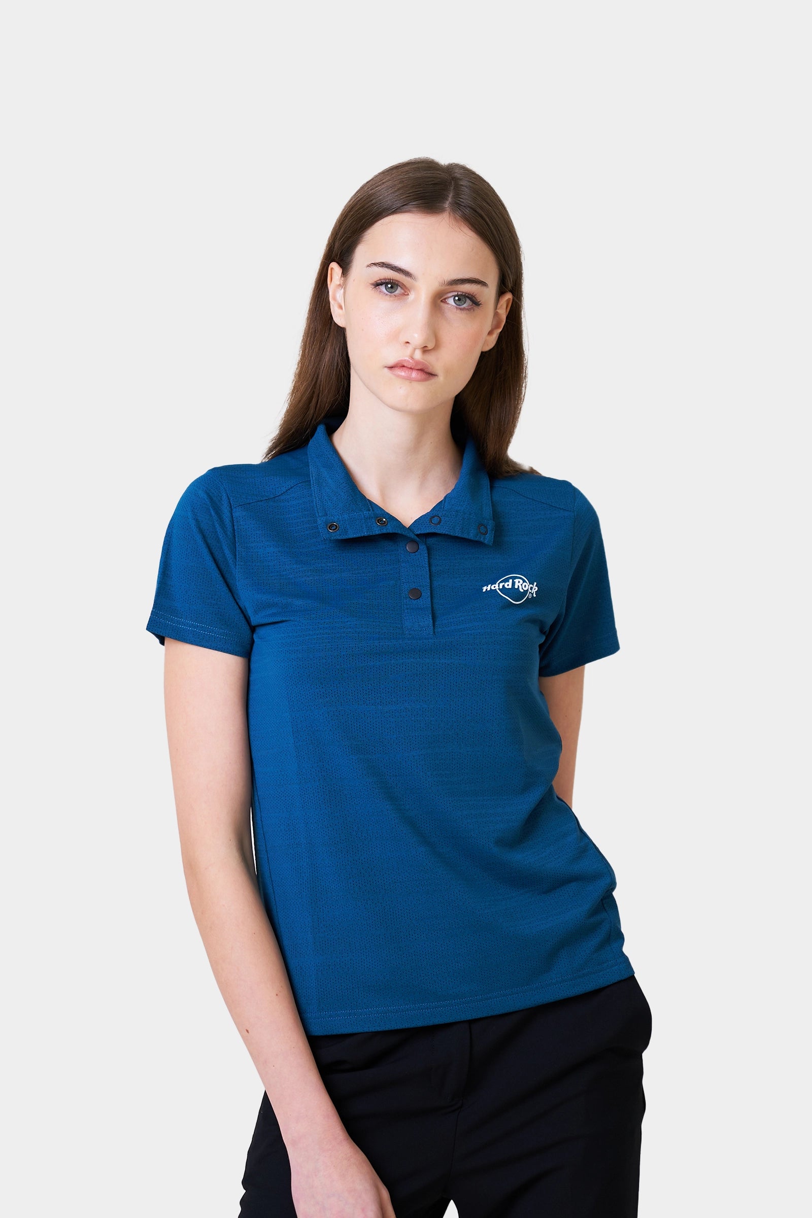 Bartender Summer Women's Teal Short Sleeve Henley Shirt With Logo Print on Chest