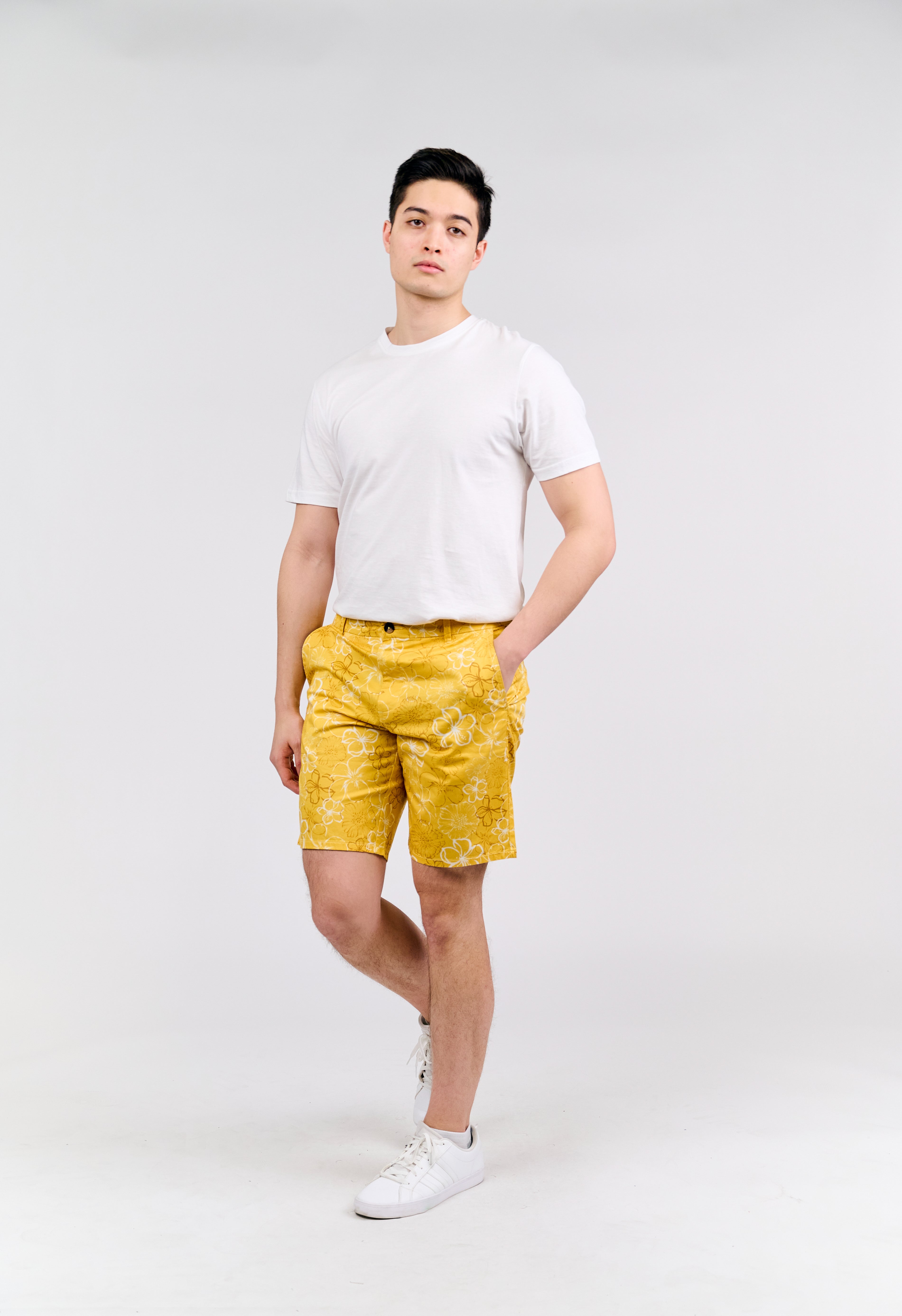 Vibrant Yellow Floral Print Shorts