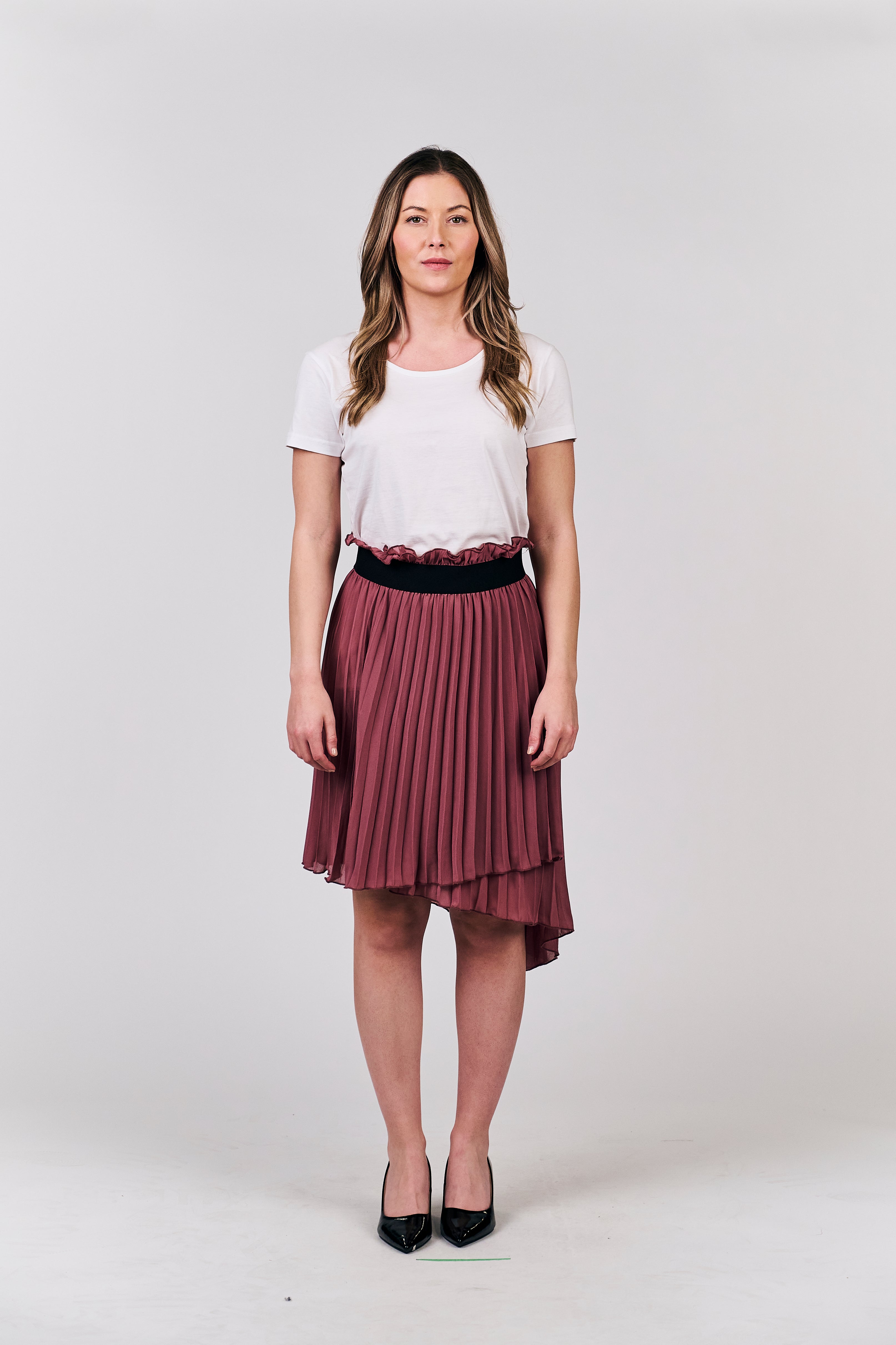 Asymmetrical Pleated Skirt in Dusty Rose