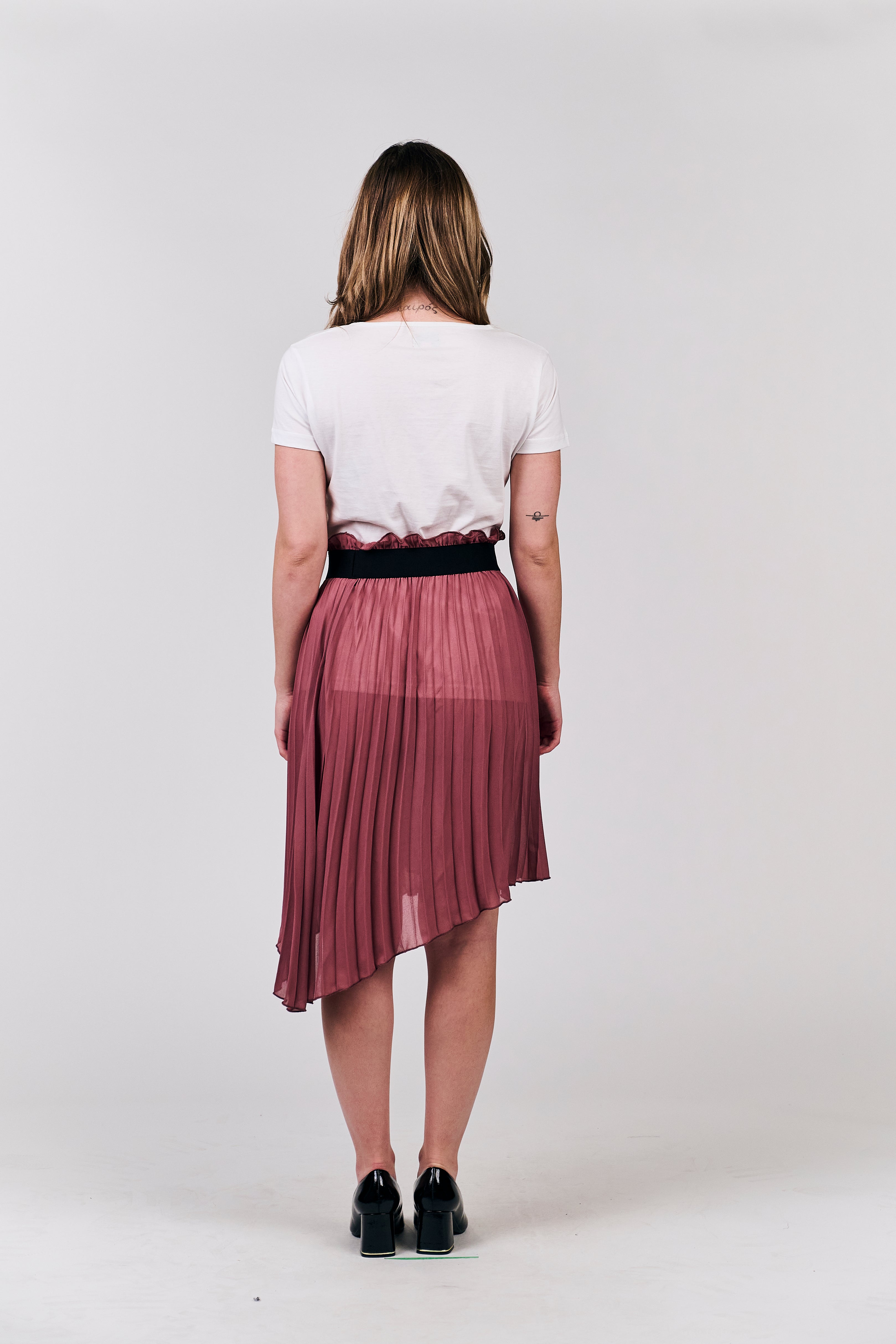 Asymmetrical Pleated Skirt in Dusty Rose