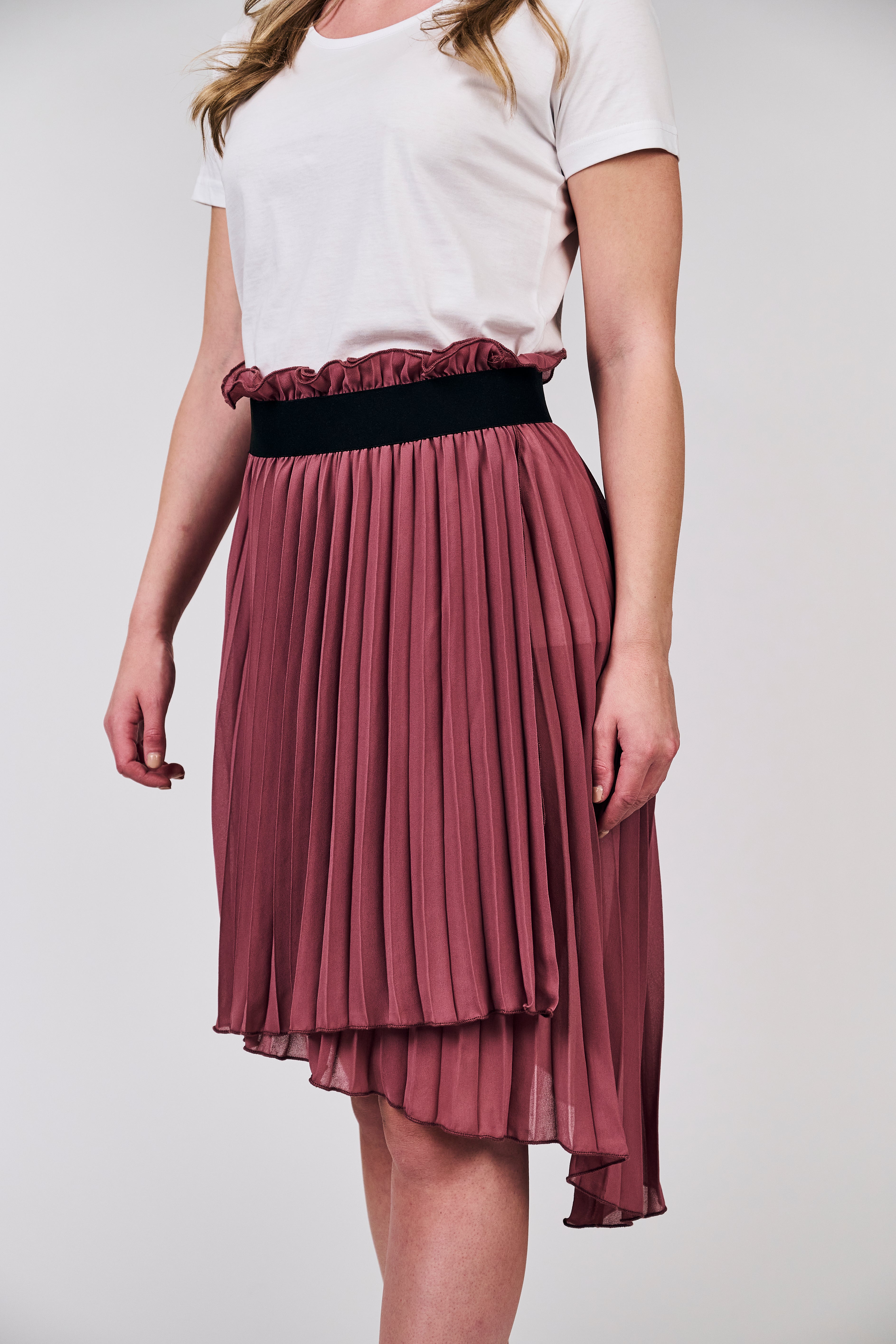 Asymmetrical Pleated Skirt in Dusty Rose