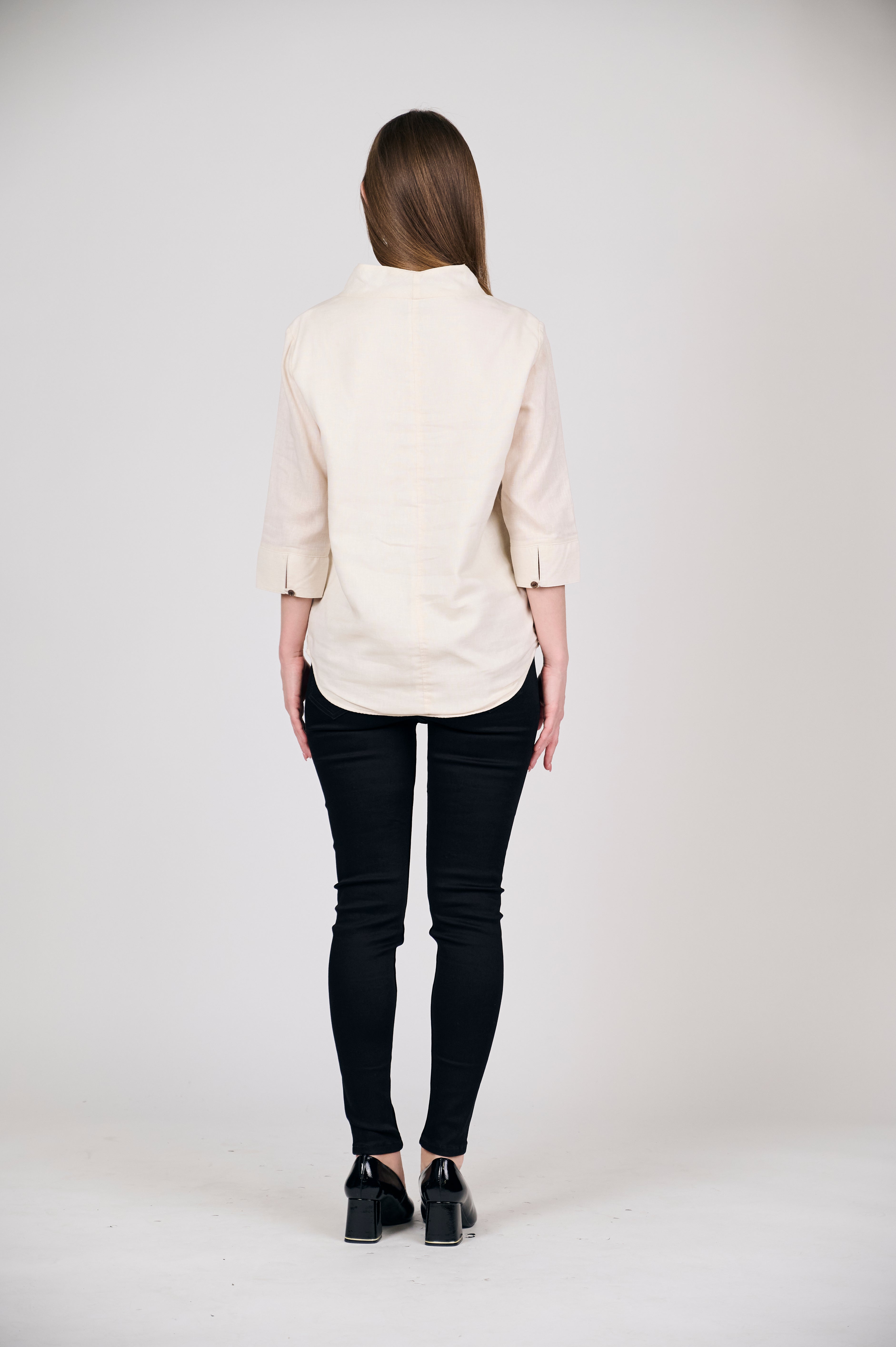 Elegant Cream Cotton Tunic with 3/4 Sleeves