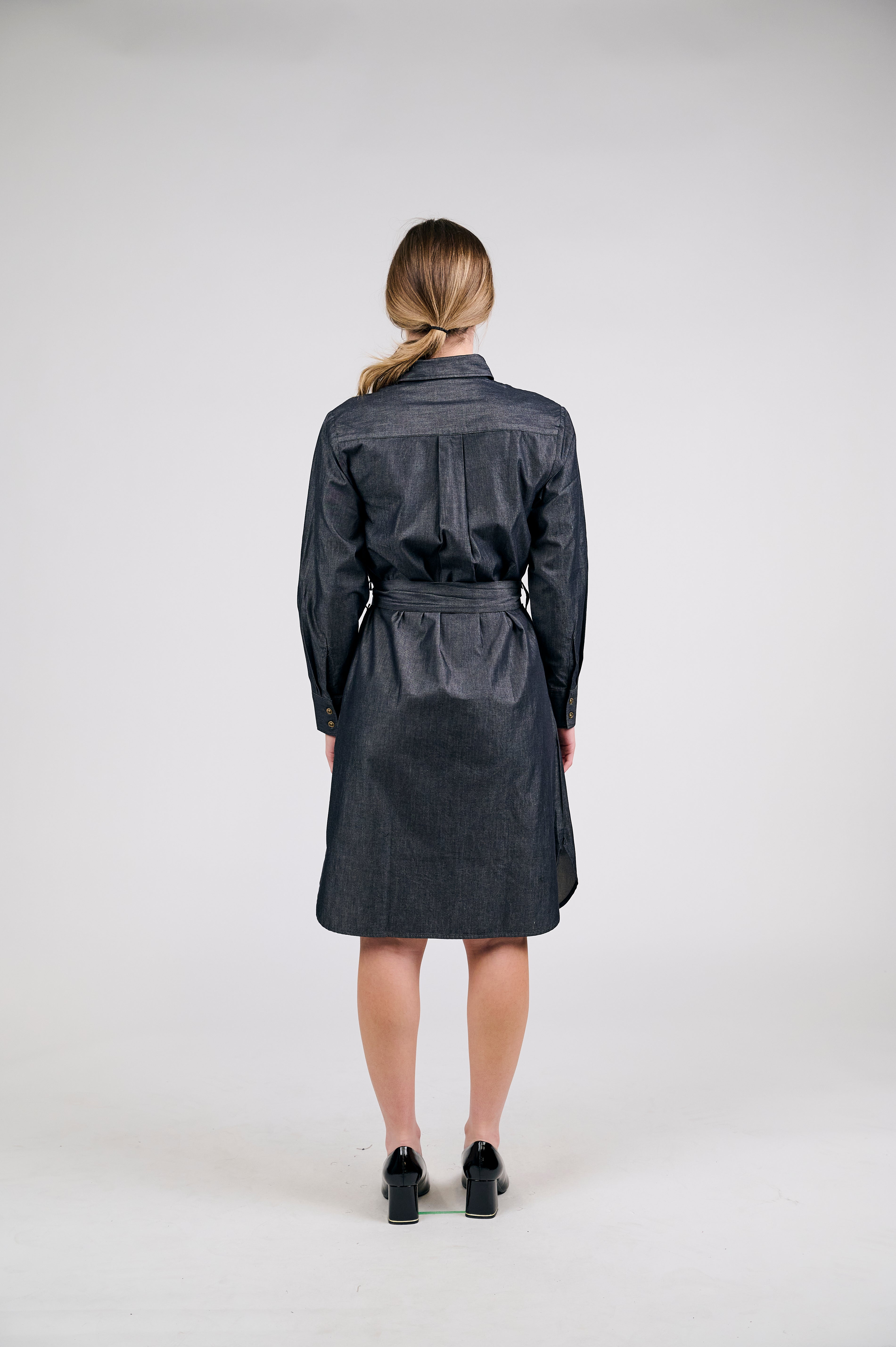 Classic Denim Shirt Dress with Pleated Front