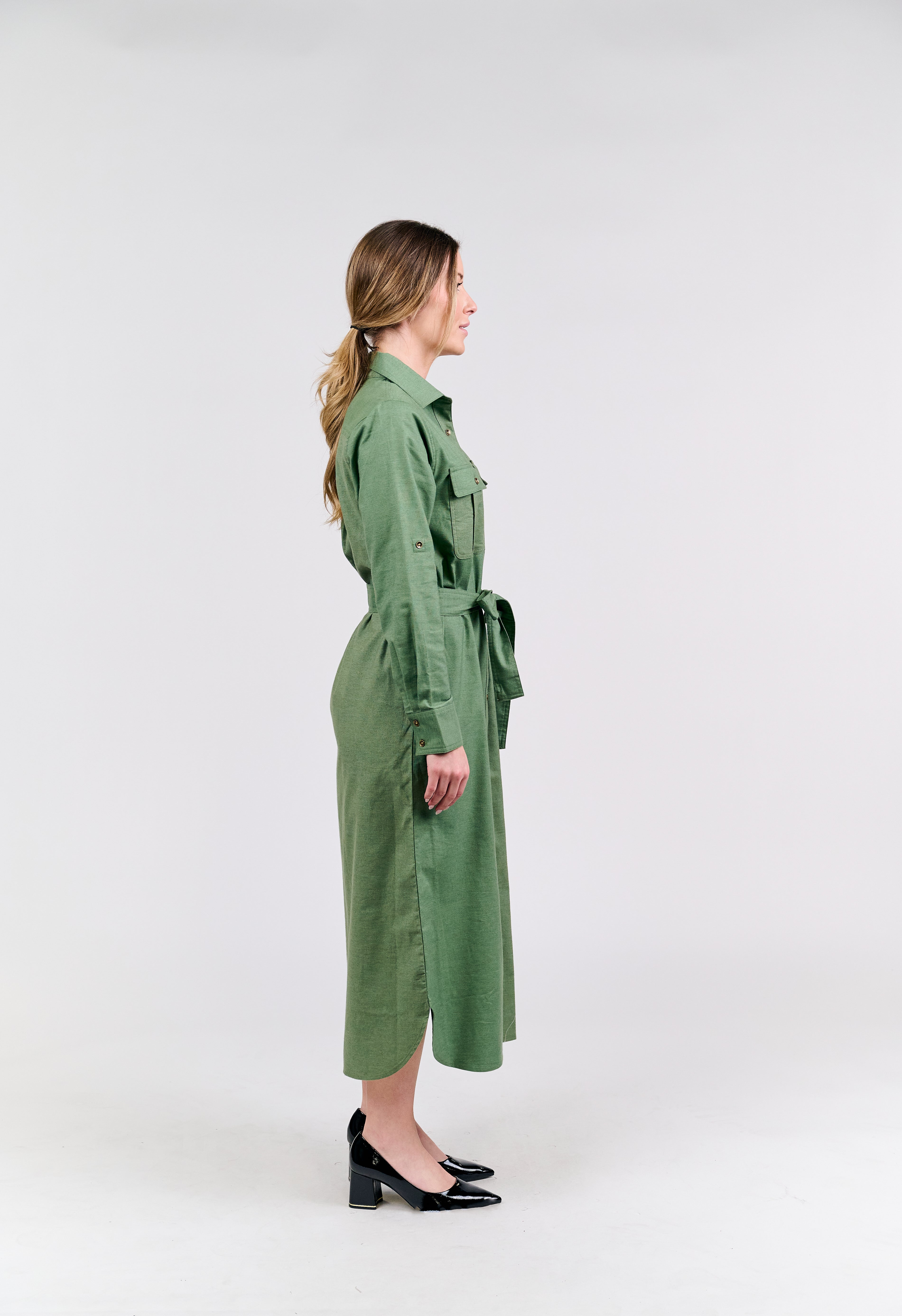 Classic Olive Green Shirt Dress