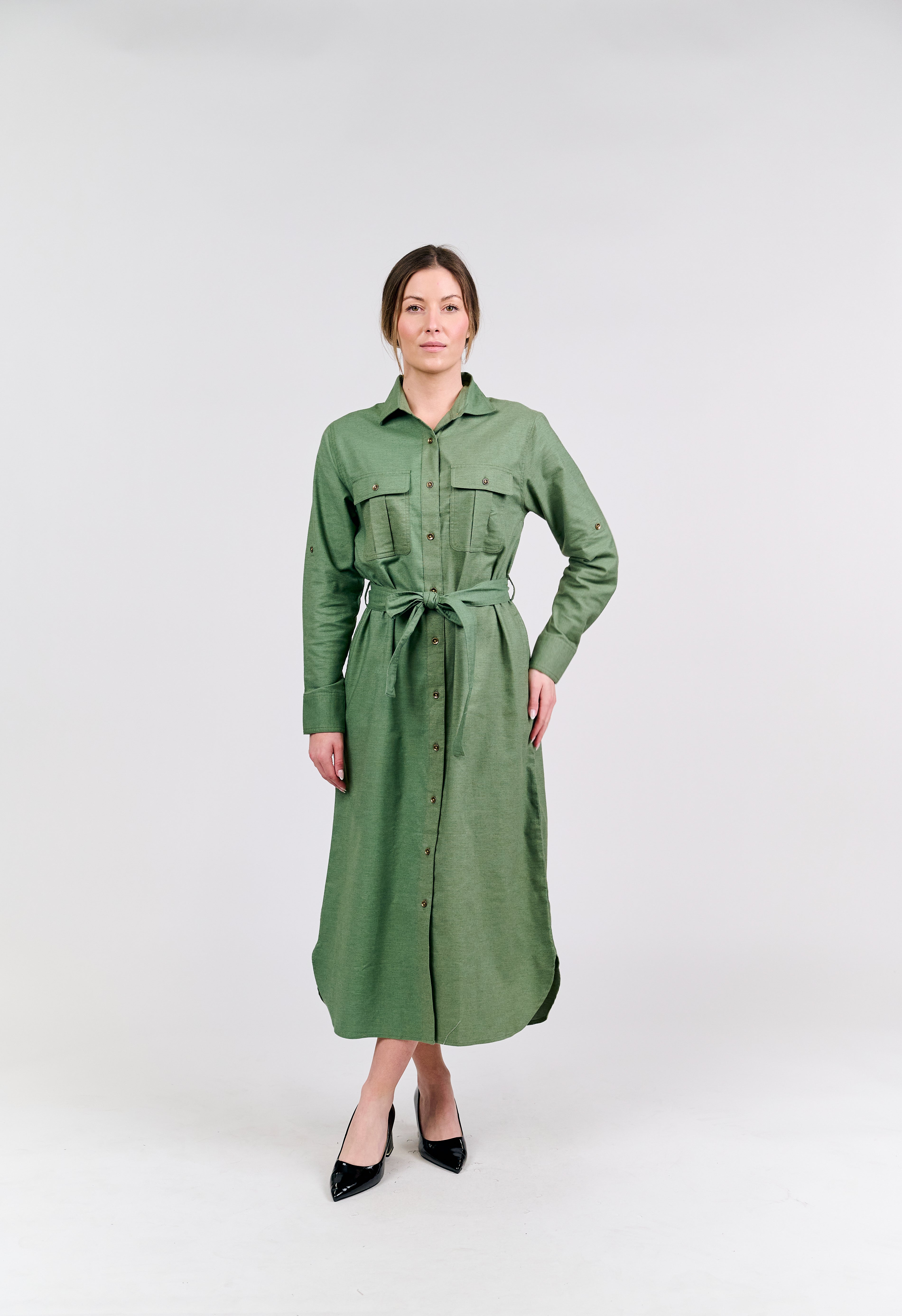 Classic Olive Green Shirt Dress