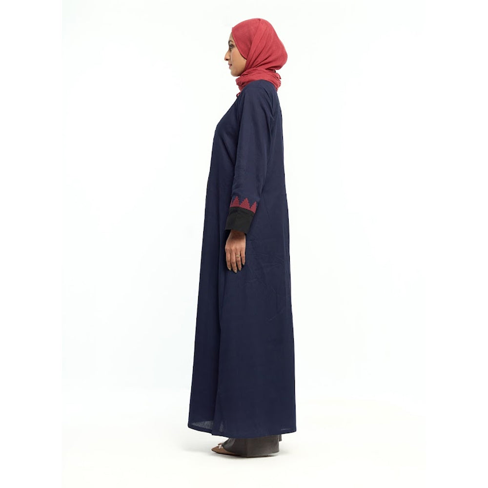 Navy Blue Embroidered Front-Open Abaya