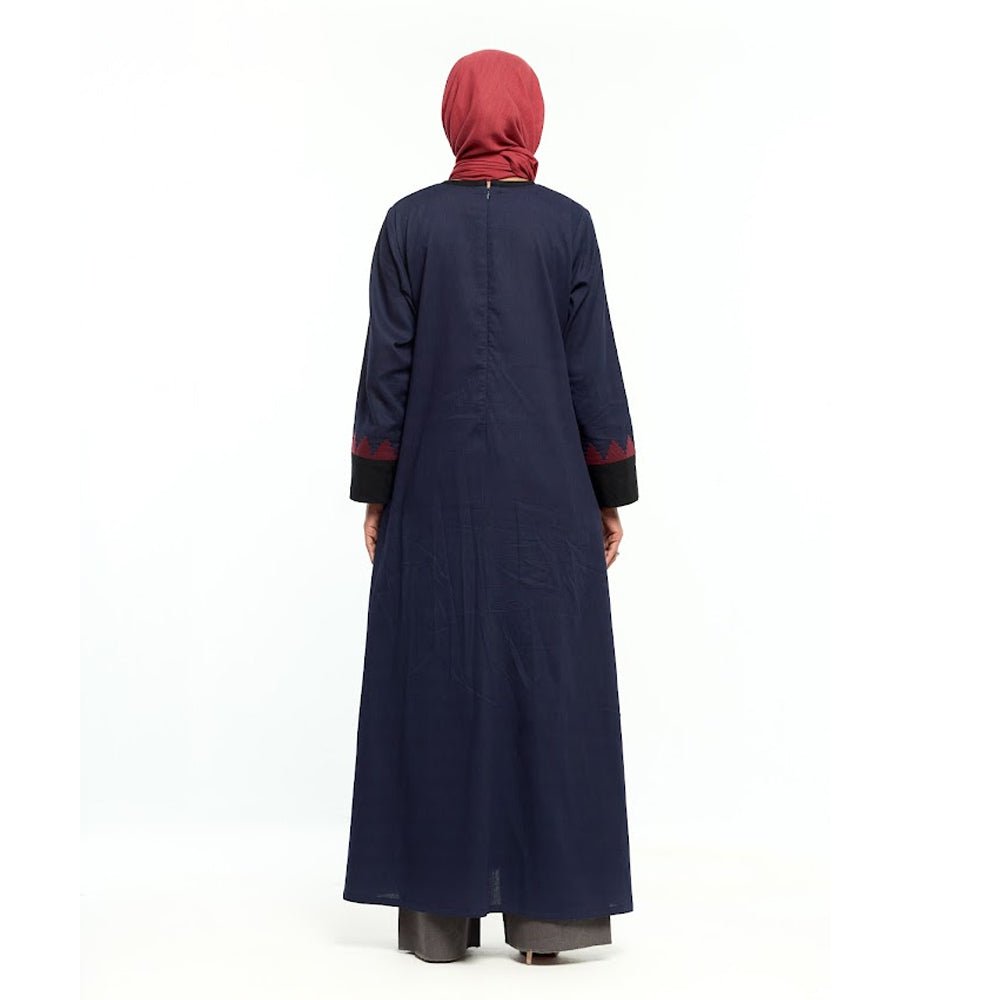 Navy Blue Embroidered Front-Open Abaya