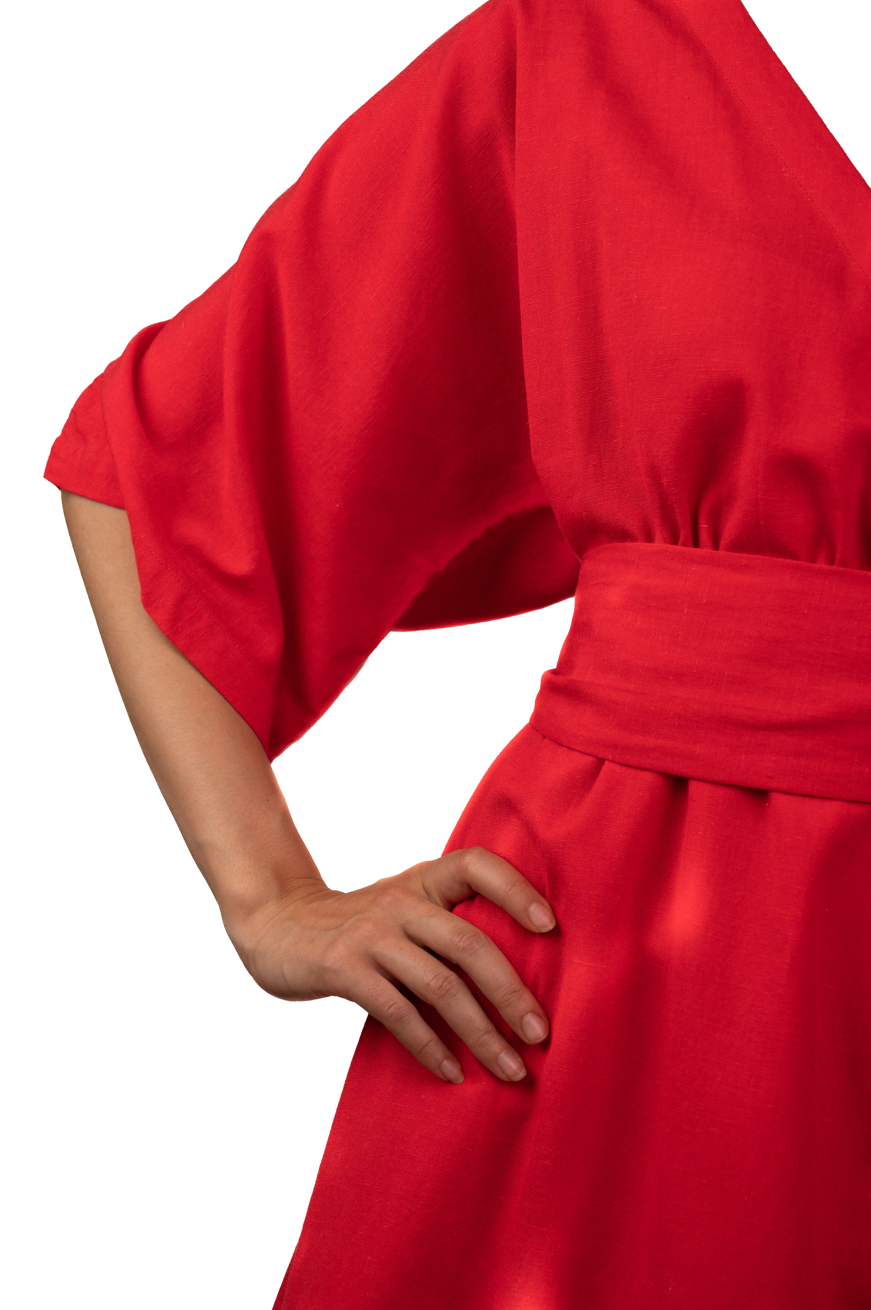 Red Wrap Dress with Waist Tie