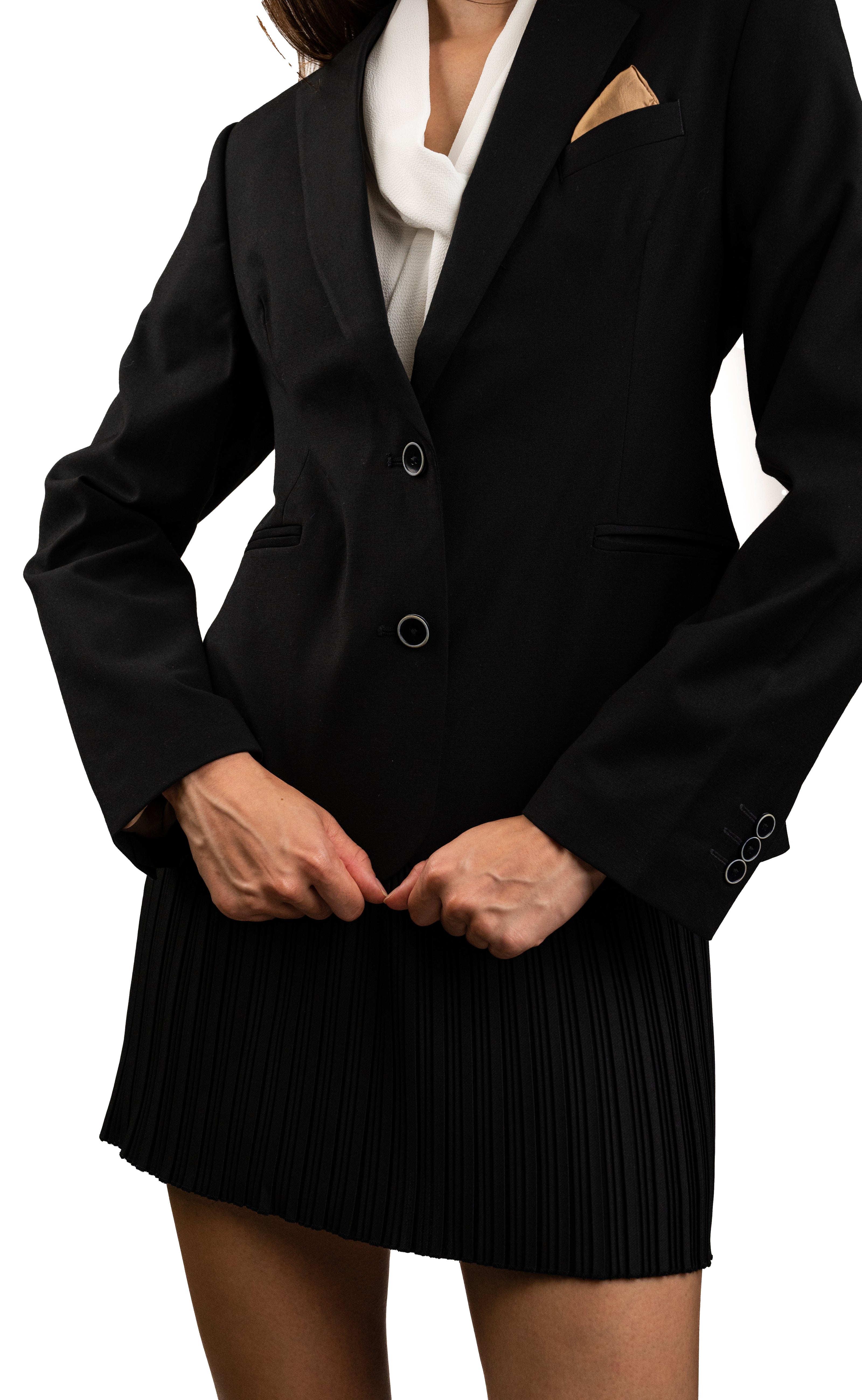 Black Suiting Jacket with Mock Pocket Square