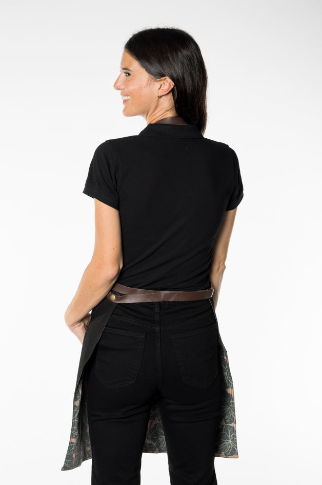 Black Bistro Apron with Leather Detailing