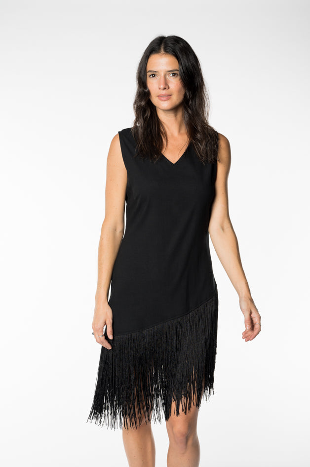 Black Fringe Trim Dress – Kloth Studio Inc.