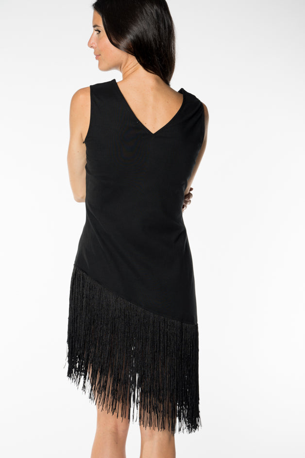 Black Fringe Trim Dress