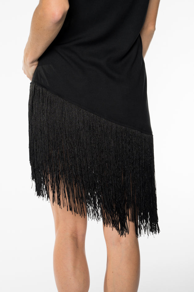 Black Fringe Trim Dress